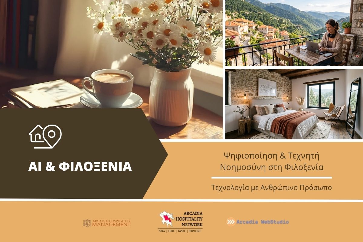 Ψηφιοποίηση και τεχνητή νοημοσύνη στη φιλοξενία της Αρκαδίας — εργασία εξ αποστάσεως σε χωριό, άνετο κατάλυμα και φιλόξενη ατμόσφαιρα